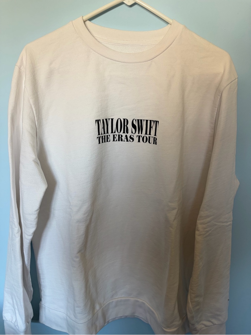 Taylor Swift White Long Sleeve Eras Tour Sweatshirt with Black Logo